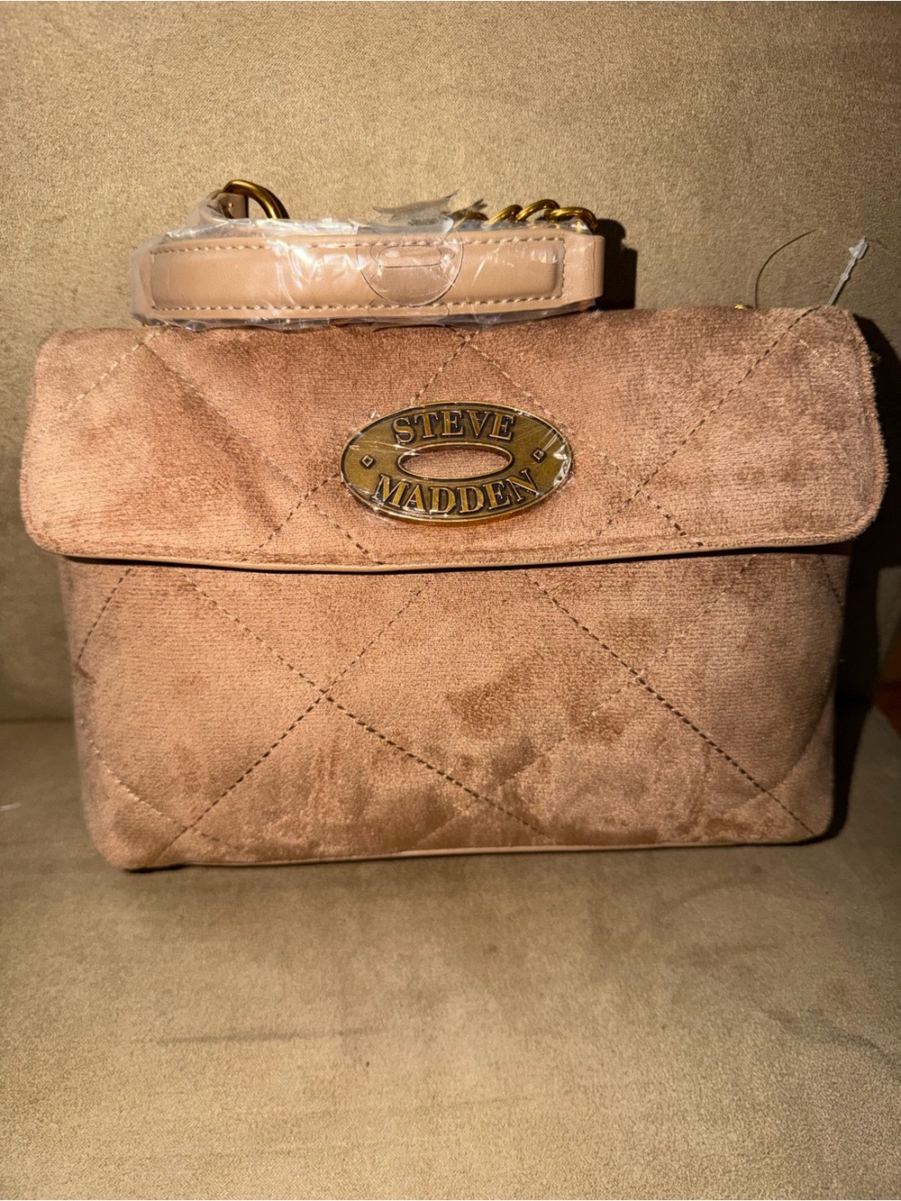 Steve Madden Blush Quilted Mini Crossbody with Gold Logo